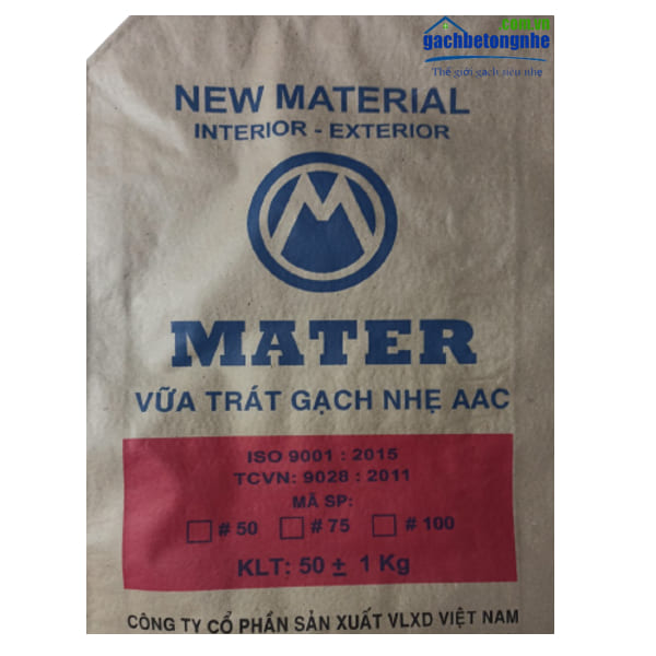 Vữa trát gạch nhẹ AAC của Mater - Sản phẩm đồng bộ với vật liệu của nhà máy bê tông khí Viglacera
