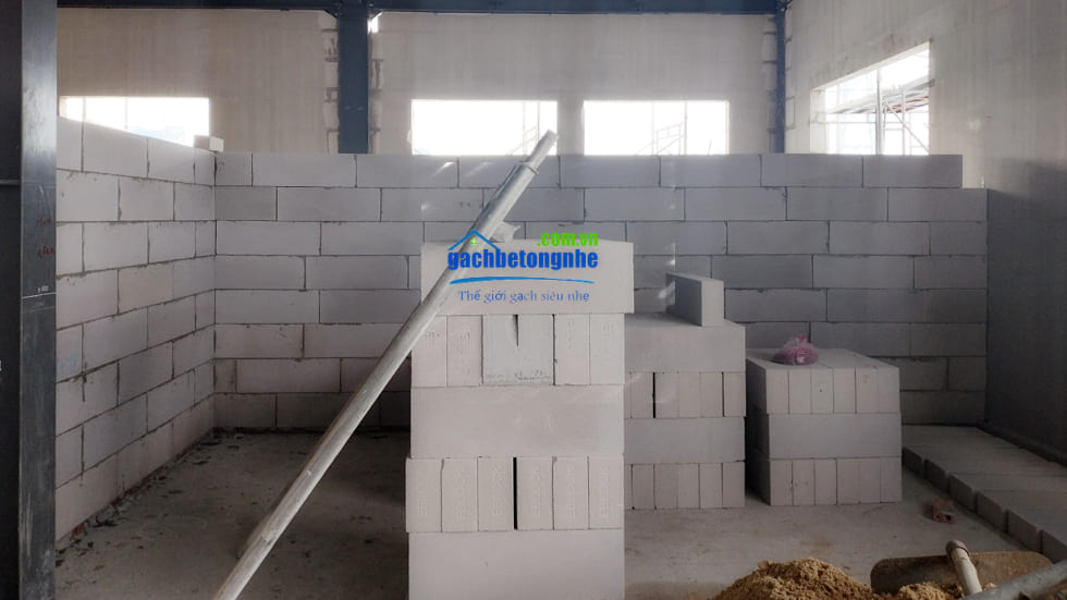 Hình ảnh tường xây bằng gạch bê tông nhẹ AAC ở Đồng Nai - Sako Việt Nam thi công
