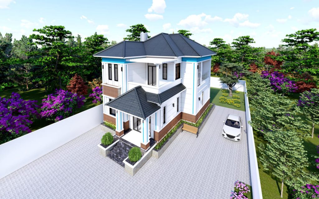 Mẫu thiết kế biệt thự nhà vườn 2 tầng diện tích 200m3 3 phòng ngủ BT329066  - Kiến trúc Angcovat