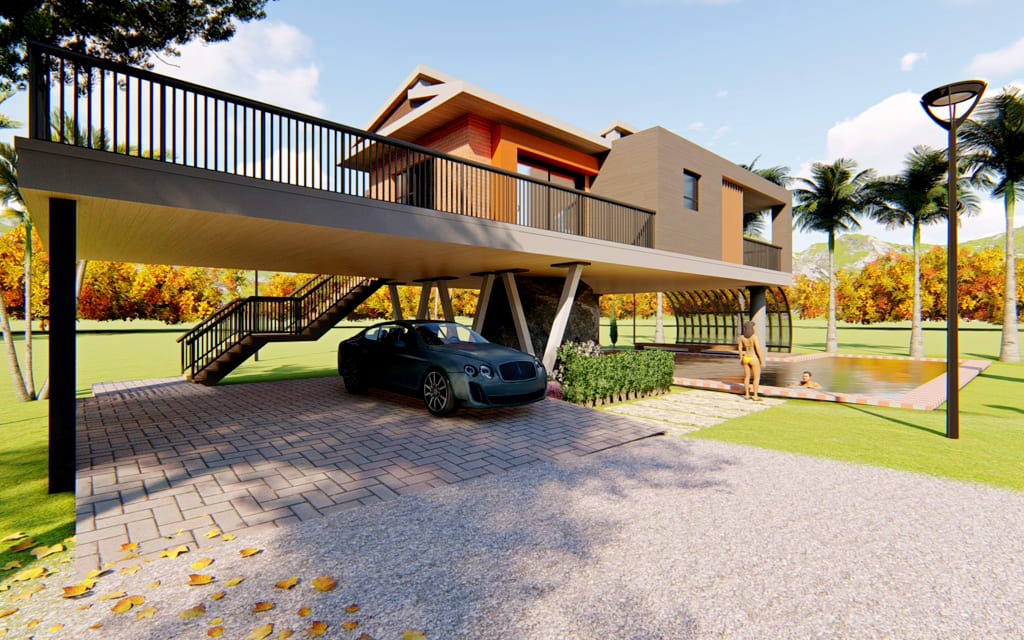 Mẫu thiết kế nhà sàn bê tông hiện đại sang trọng phù hợp các gia đình ở ngoại ô, vùng quê