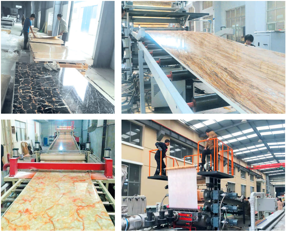 Dây chuyền nhà máy sản xuất tấm nhựa ốp tường PVC giả đá, giả gỗ