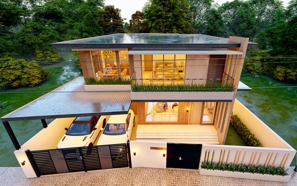 Giới thiệu mẫu thiết kế nhà kính hiện đại 2 tầng mái thái gần gũi với thiên  nhiên BT221089 - Kiến trúc Angcovat