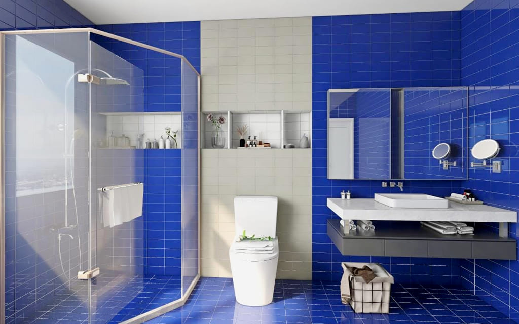 Gạch ốp tường màu xanh dương cho phòng tắm -GOT-0032